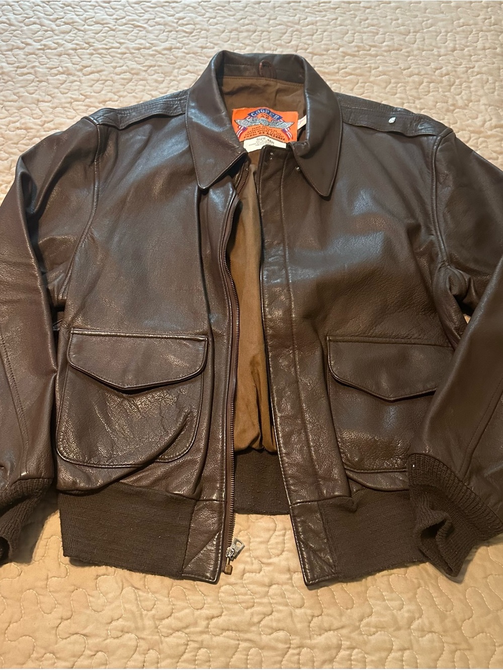 Men's Genuine Cooper TypeA-2 Vintage Brown Leather Bomber Jacket